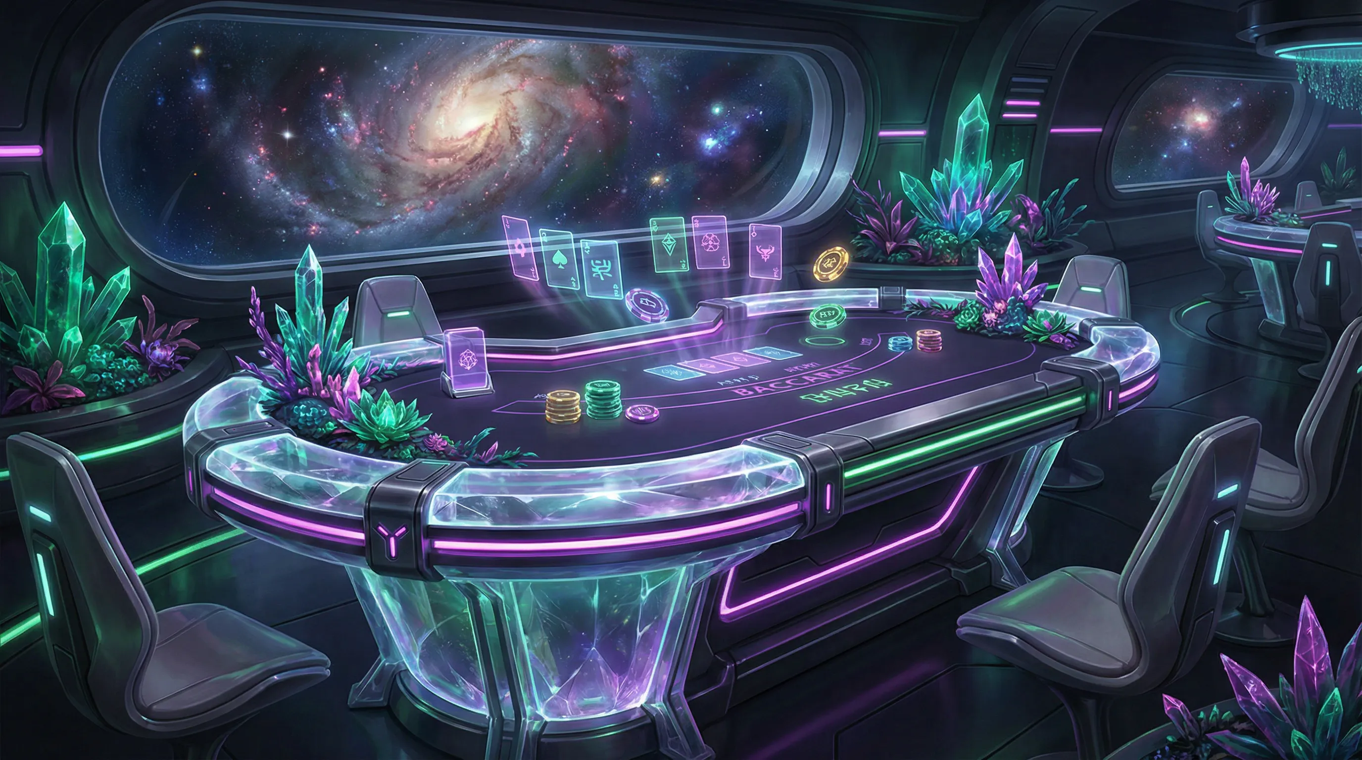 Mesa de Bacará elegante com cristais alienígenas no gbgbet