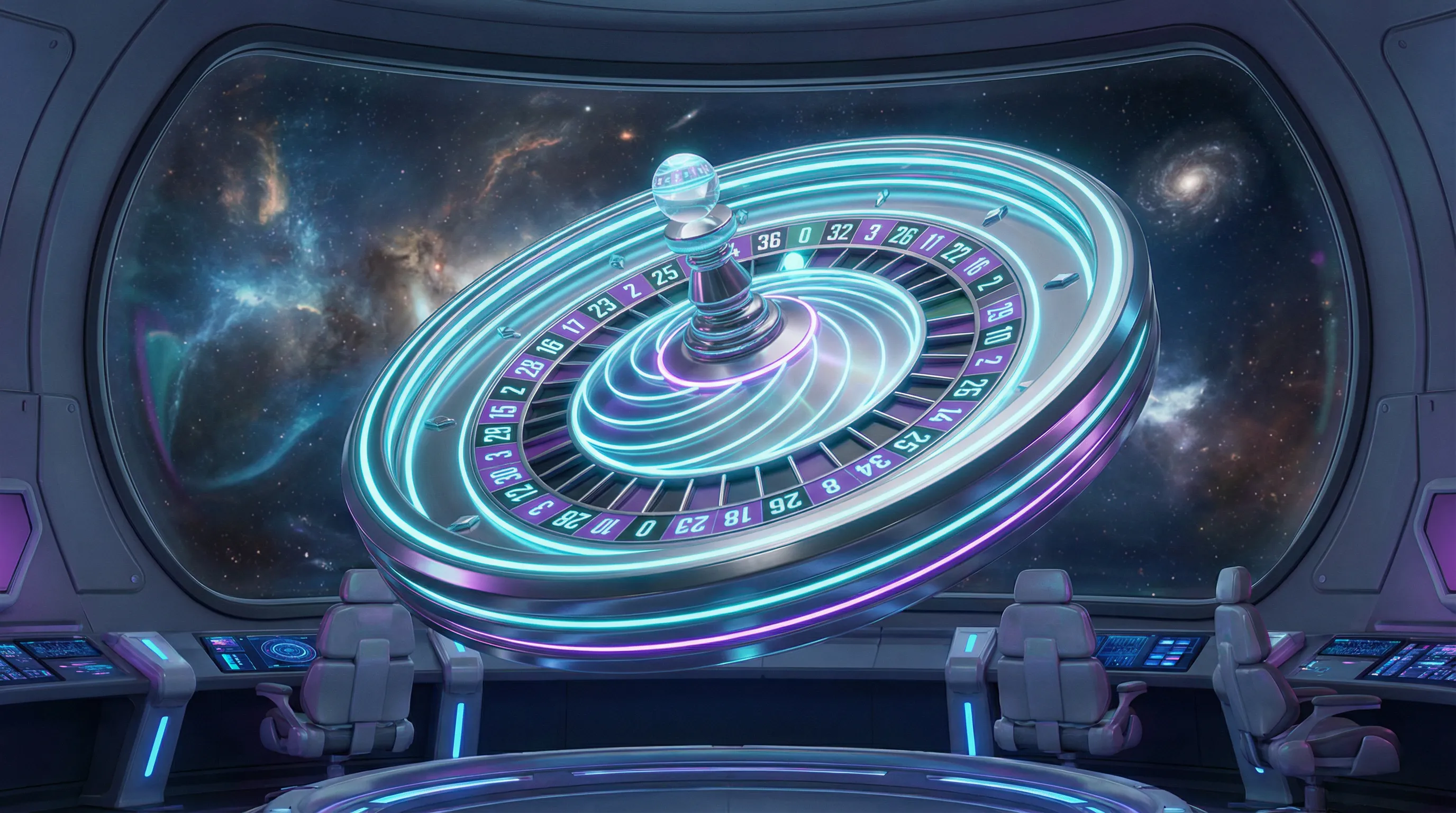 Roleta espacial com números brilhantes em estação orbital gbgbet